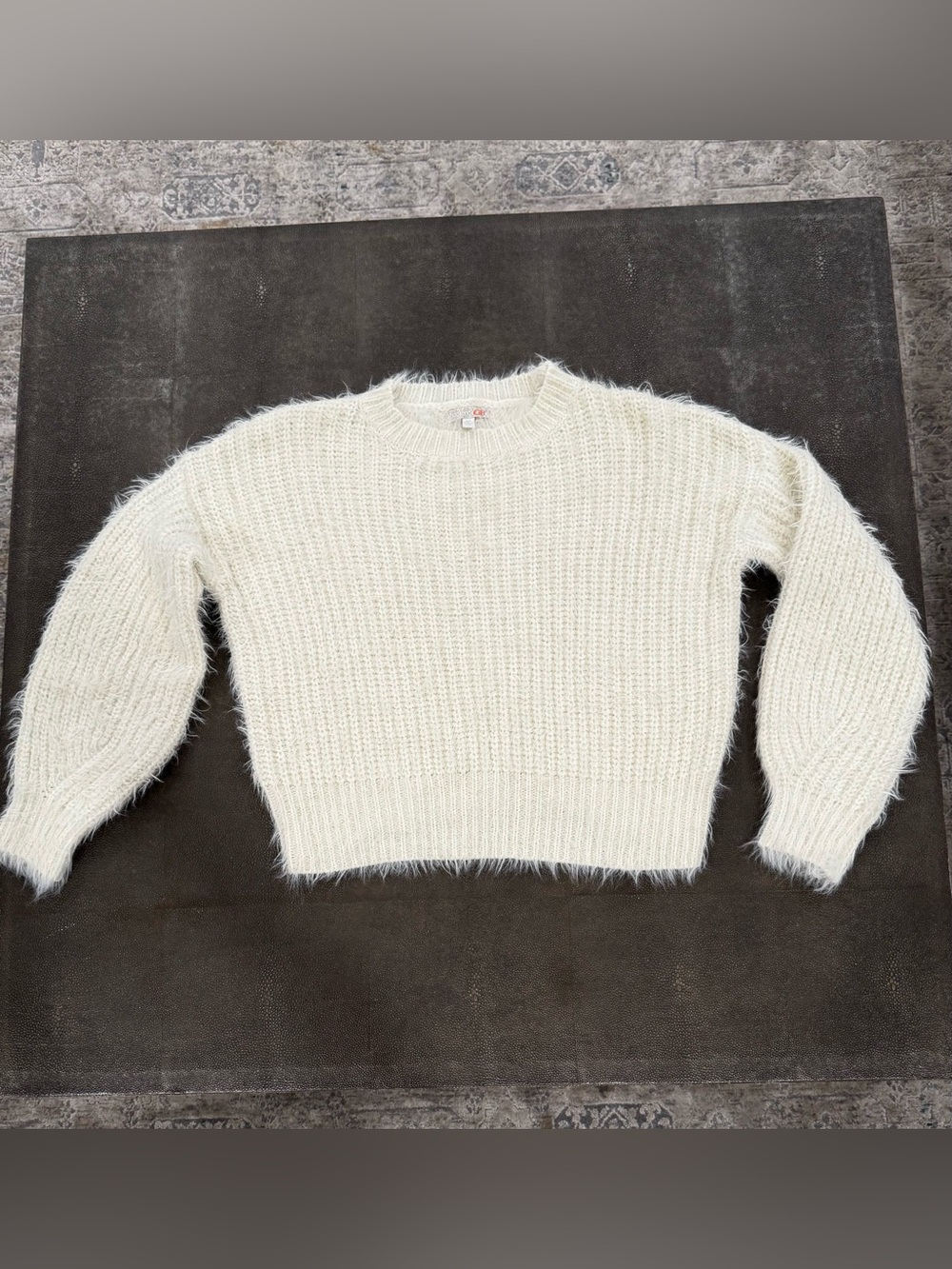 Cream cropped Fuzzy Knit Sweater